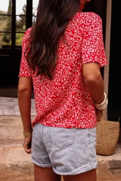 Hot Blouse Anja rouge à fleurs Blouses