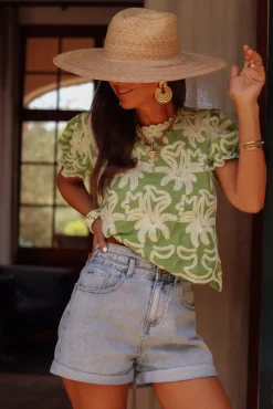 Best Blouse Molly brodée verte Blouses