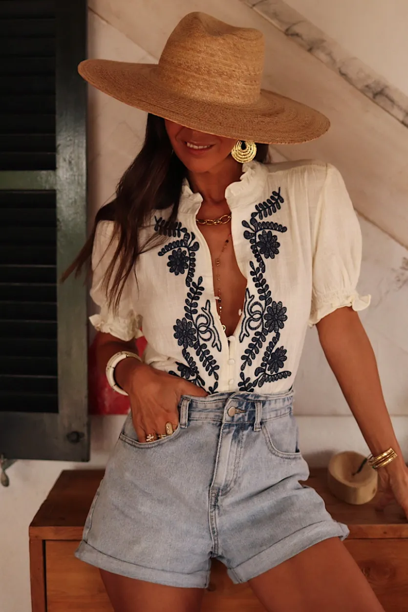 Flash Sale Blouse Monica bleu marine manches courtes Blouses