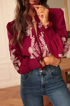 Sale Blouse Monica brodée Burgundy Blouses