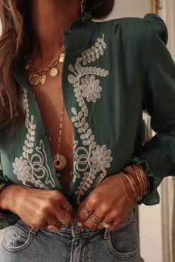 Clearance Blouse Monica brodée vert Blouses