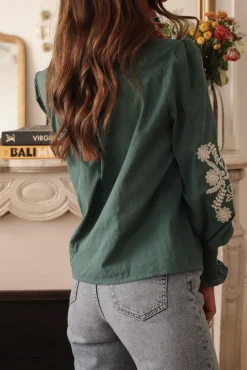 Clearance Blouse Monica brodée vert Blouses
