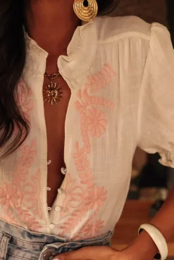 Cheap Blouse Monica rose manches courtes Blouses