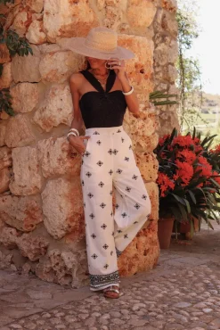 Fashion Pantalon Jules brodé blanc et noir Pantalons