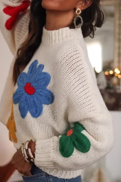 Best Pull Maja écru à fleurs Pulls
