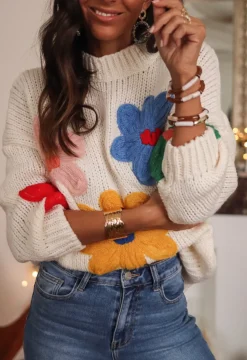 Best Pull Maja écru à fleurs Pulls