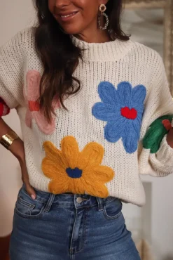 Best Pull Maja écru à fleurs Pulls