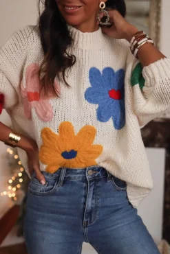 Best Pull Maja écru à fleurs Pulls