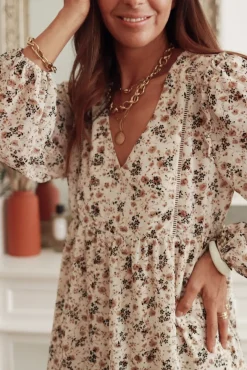 Clearance Robe Théa beige à fleurs Robes
